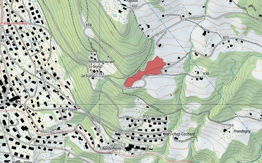 Carte nationale swisstopo avec le périmètre protégé de Le Signal (Prairie sèche)