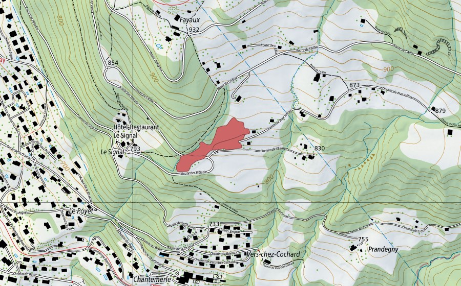 Carte nationale swisstopo avec le périmètre protégé de Le Signal (Prairie sèche)