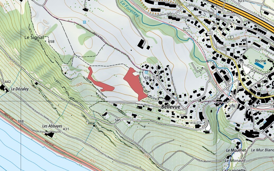 Landeskarte swisstopo mit dem Schutzperimeter von Le Signal (Trockenwiese)