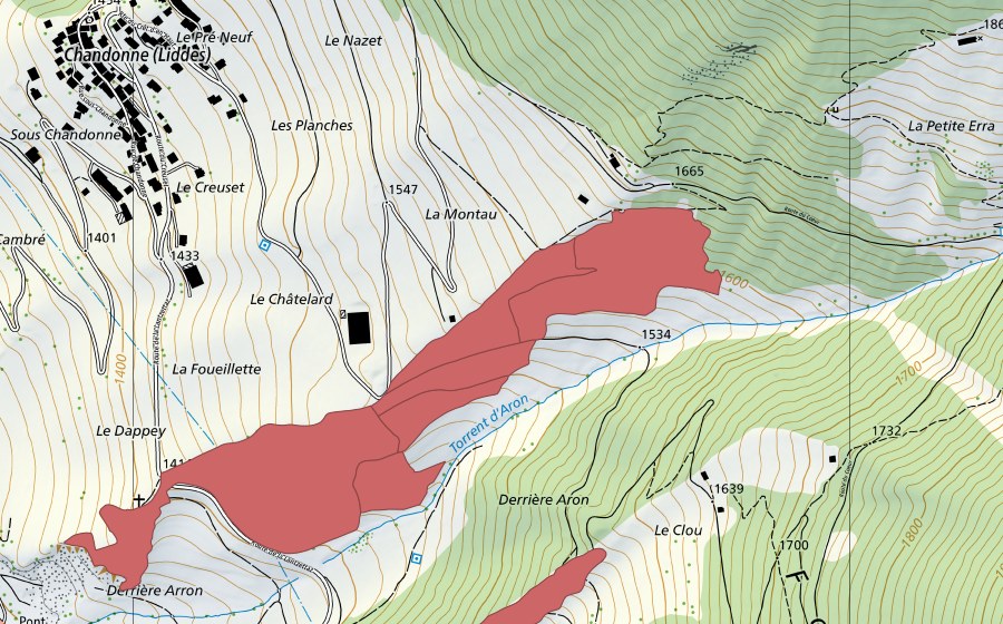 swisstopo national map showing the protected perimeter of Le Tieudray (Dry meadow)