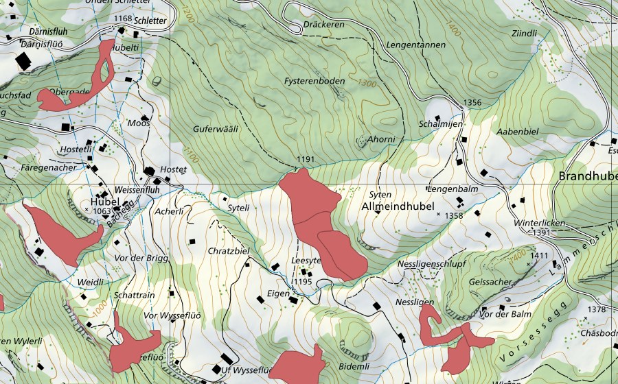 Carte nationale swisstopo avec le périmètre protégé de Leesyten (Prairie sèche)