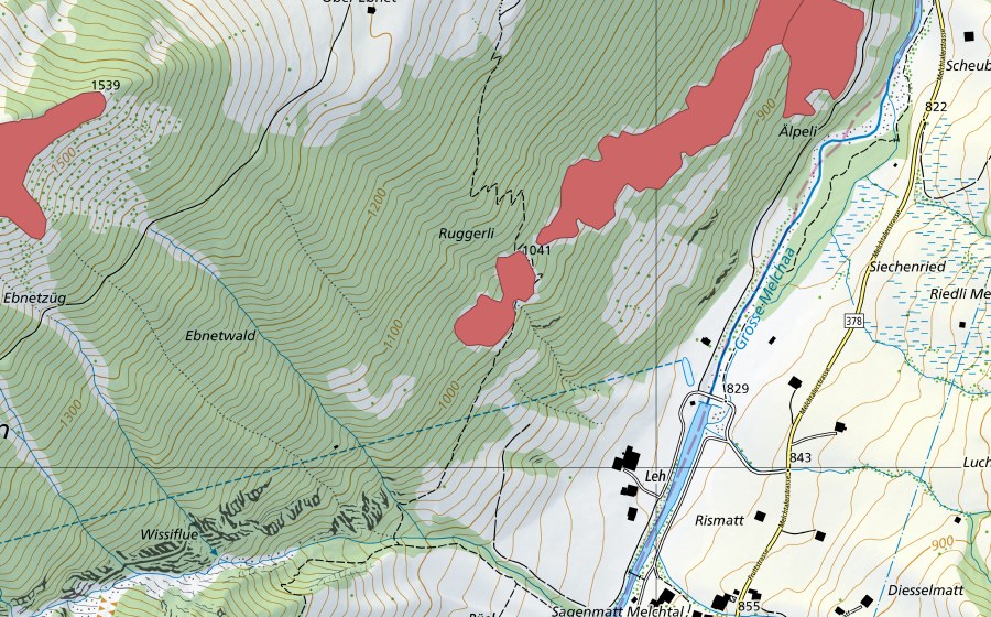 Carte nationale swisstopo avec le périmètre protégé de Lehberg (Prairie sèche)
