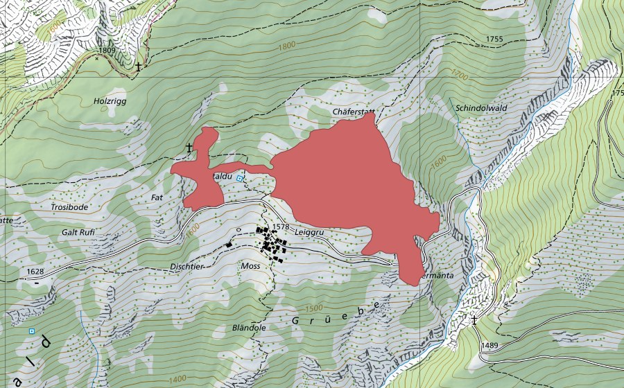 Carte nationale swisstopo avec le périmètre protégé de Leiggern (Prairie sèche)