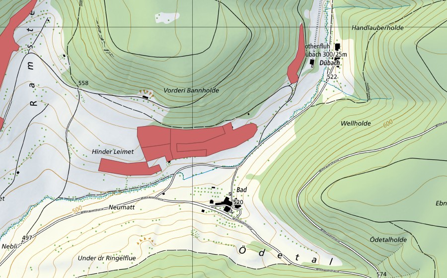 Carte nationale swisstopo avec le périmètre protégé de Leimet (Prairie sèche)