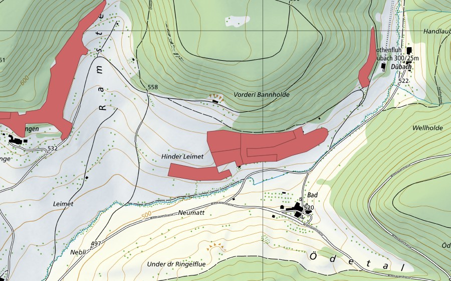 Carte nationale swisstopo avec le périmètre protégé de Leimet (Prairie sèche)