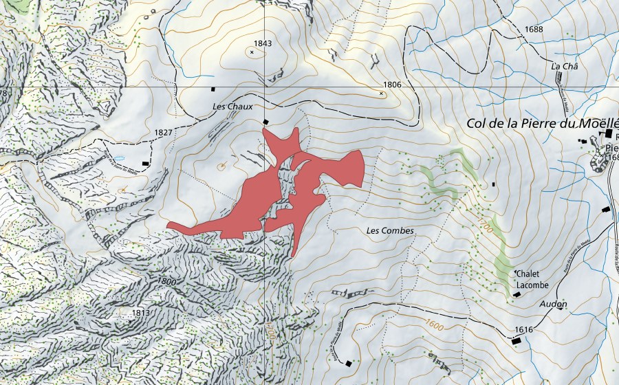 Landeskarte swisstopo mit dem Schutzperimeter von Les Chaux (Trockenwiese)