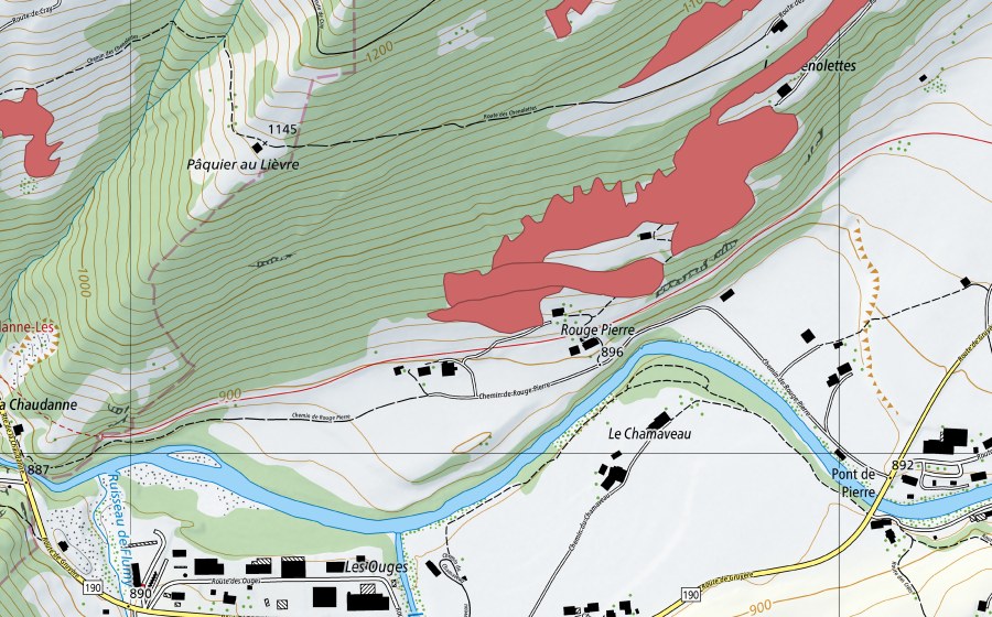 swisstopo national map showing the protected perimeter of Les Chenolettes (Dry meadow)