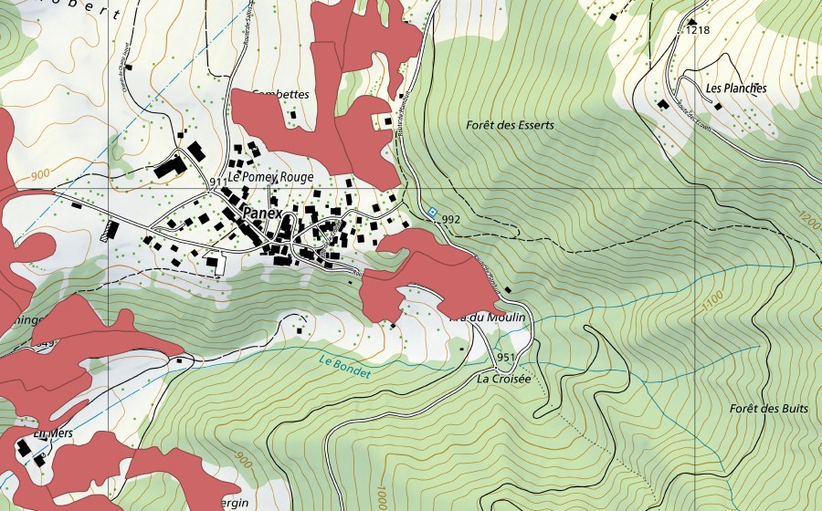 swisstopo national map showing the protected perimeter of Les Combettes (Dry meadow)