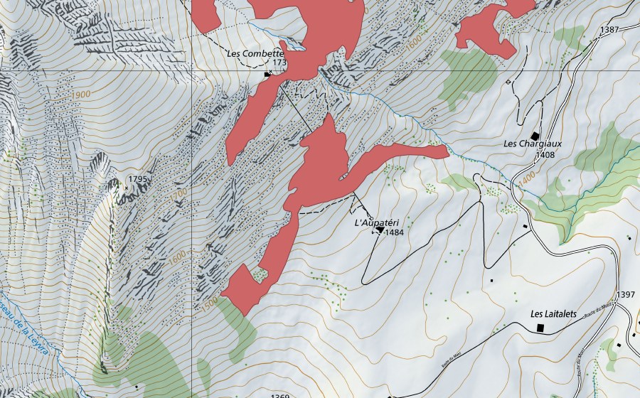swisstopo national map showing the protected perimeter of Les Combettes (Dry meadow)