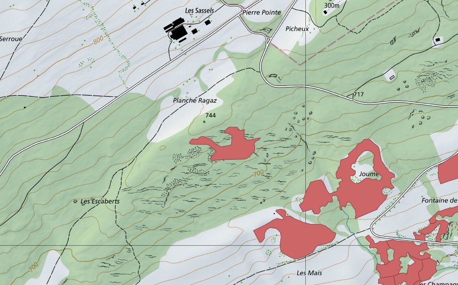 Landeskarte swisstopo mit dem Schutzperimeter von Les Escaberts (Trockenwiese)