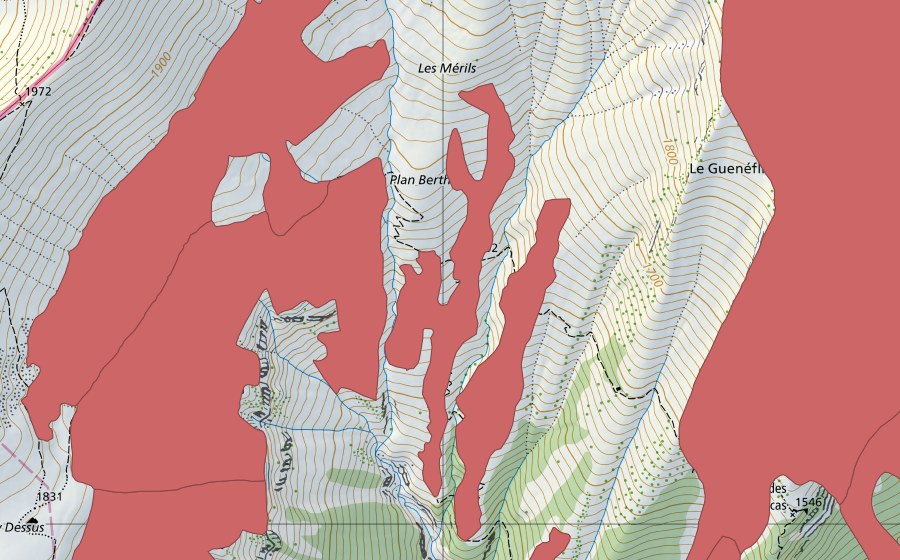 Carte nationale swisstopo avec le périmètre protégé de Les Fenils (Prairie sèche)