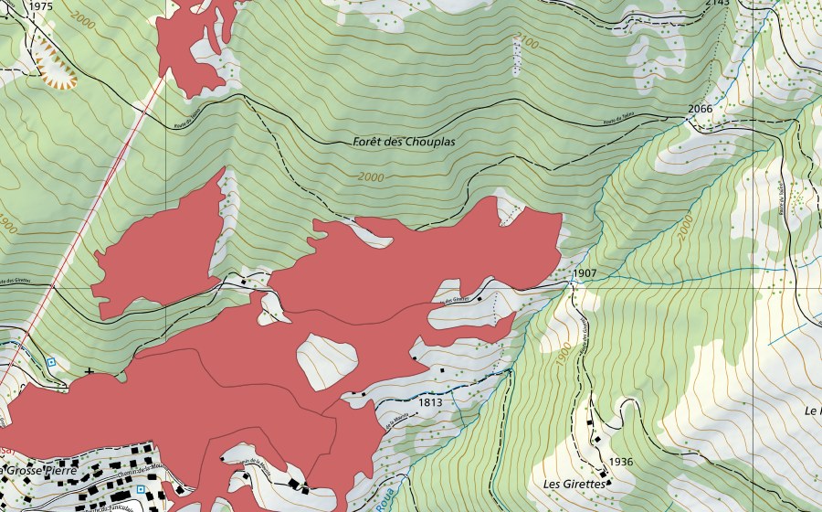 Carte nationale swisstopo avec le périmètre protégé de Les Fénis (Prairie sèche)
