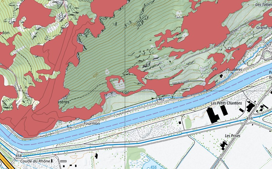 Carte nationale swisstopo avec le périmètre protégé de Les Follatères (Prairie sèche)