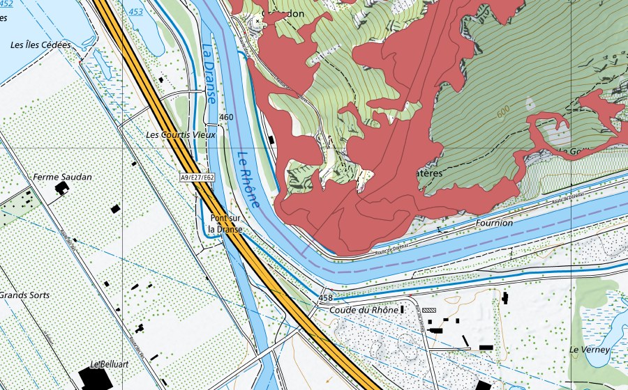 Landeskarte swisstopo mit dem Schutzperimeter von Les Follatères (Trockenwiese)