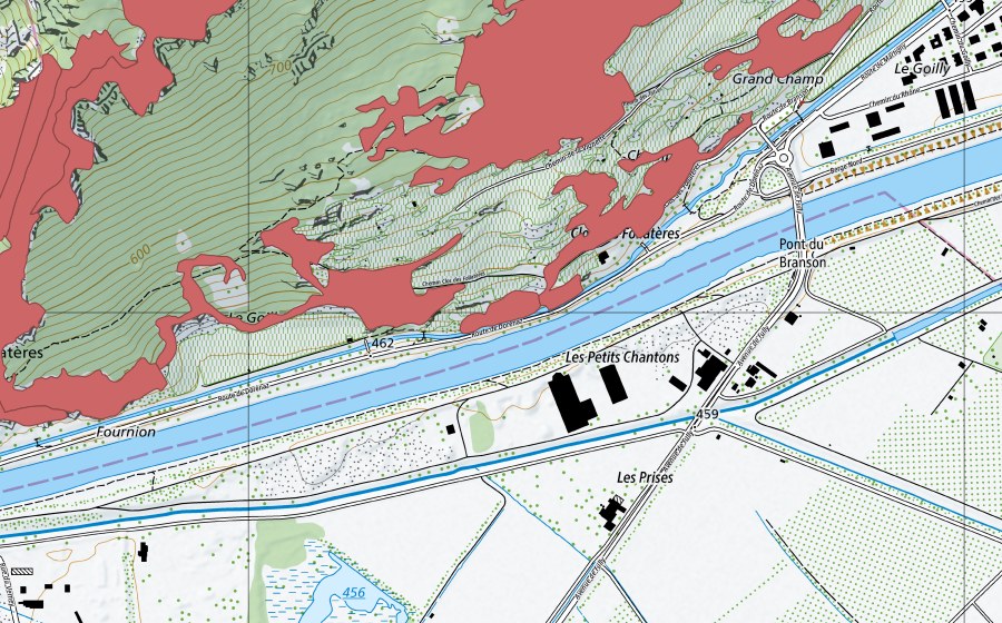 Carte nationale swisstopo avec le périmètre protégé de Les Follatères (Prairie sèche)