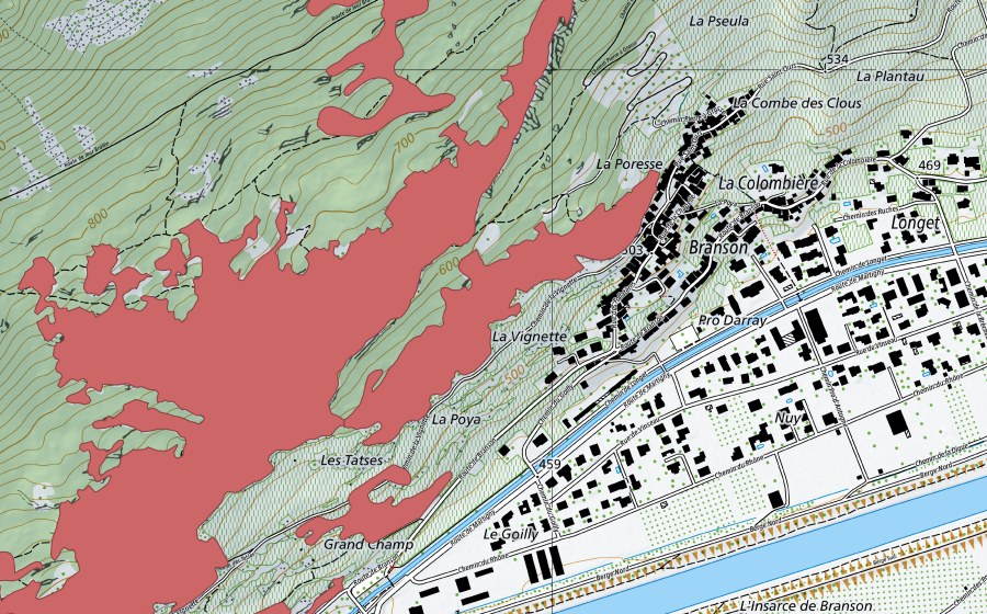 Carte nationale swisstopo avec le périmètre protégé de Les Follatères (Prairie sèche)
