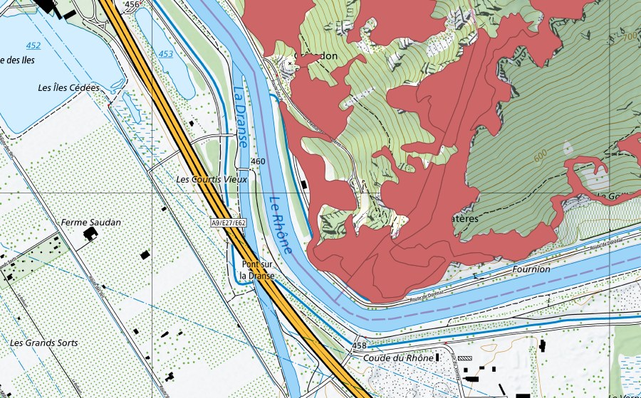 Landeskarte swisstopo mit dem Schutzperimeter von Les Follatères (Trockenwiese)