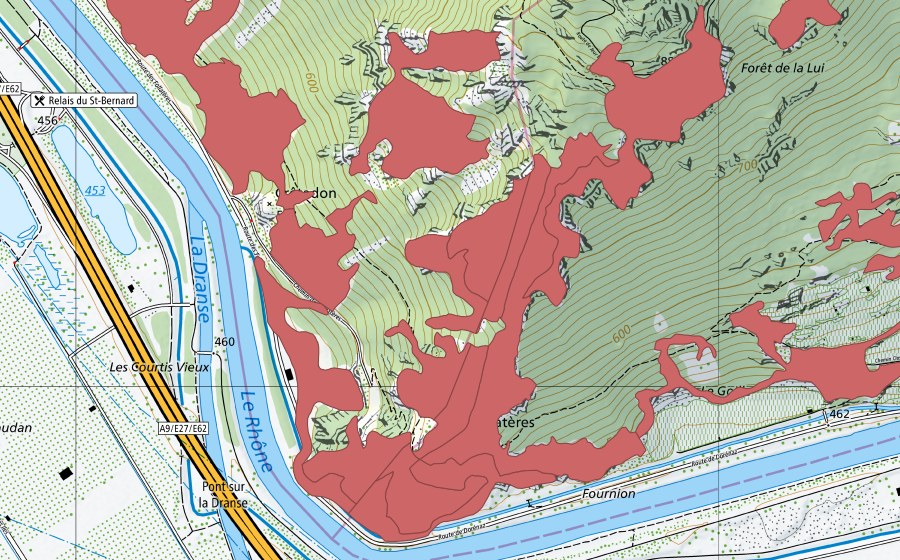 Landeskarte swisstopo mit dem Schutzperimeter von Les Follatères (Trockenwiese)