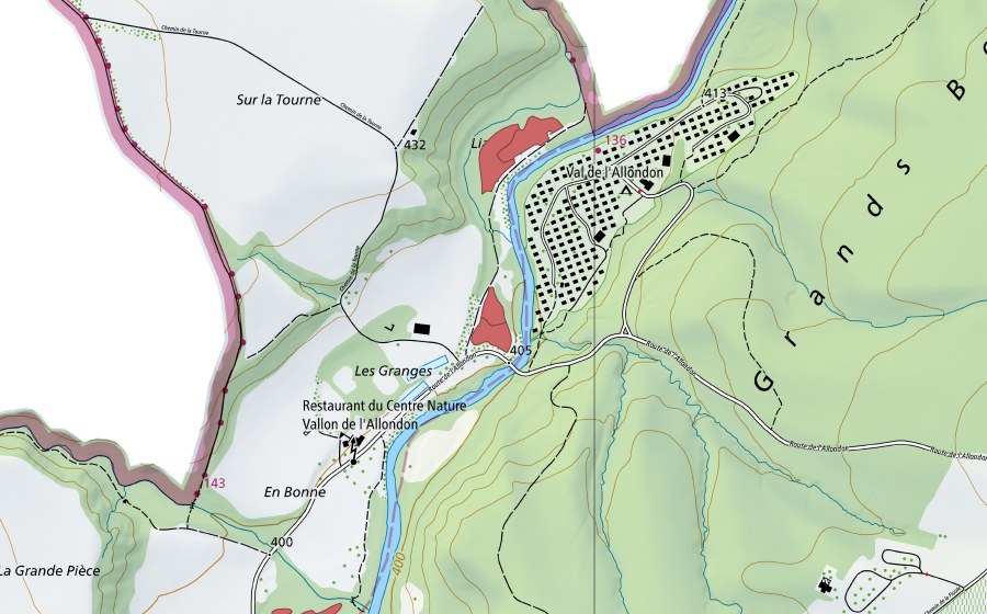 Landeskarte swisstopo mit dem Schutzperimeter von Les Granges (Trockenwiese)