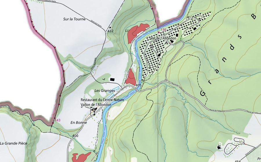 Carte nationale swisstopo avec le périmètre protégé de Les Granges (Prairie sèche)