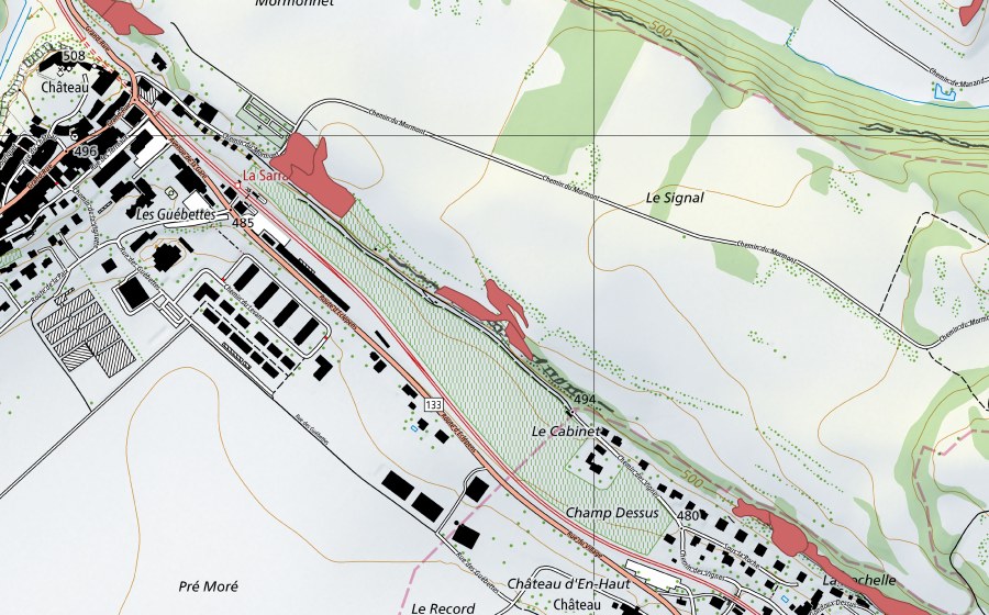 swisstopo national map showing the protected perimeter of Les Guébettes (Dry meadow)