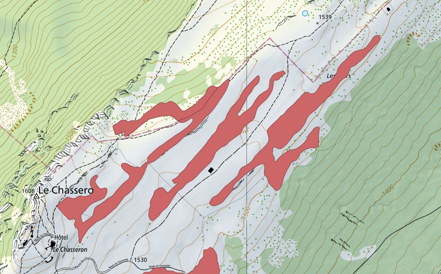 Carte nationale swisstopo avec le périmètre protégé de Les Illars (Prairie sèche)