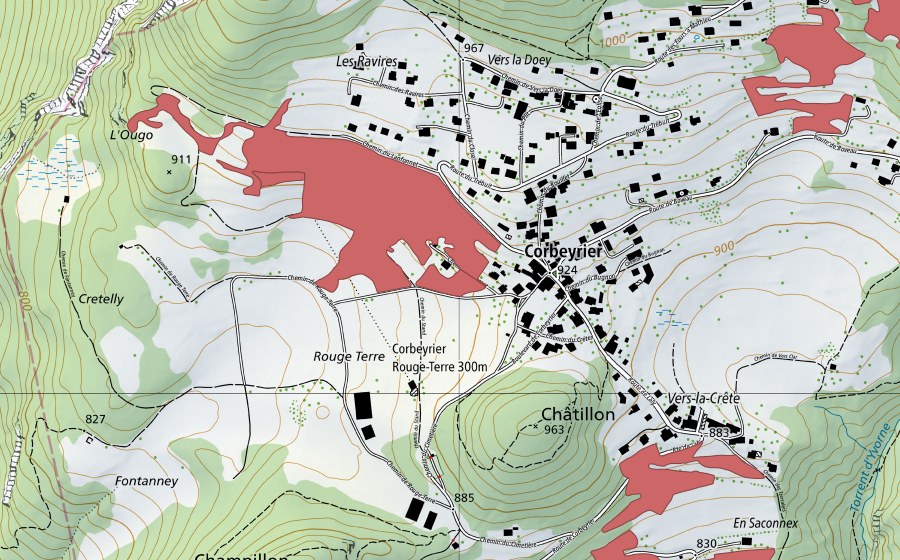 swisstopo national map showing the protected perimeter of Les Joux (Dry meadow)