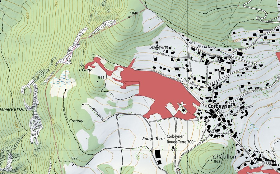 Carte nationale swisstopo avec le périmètre protégé de Les Joux (Prairie sèche)