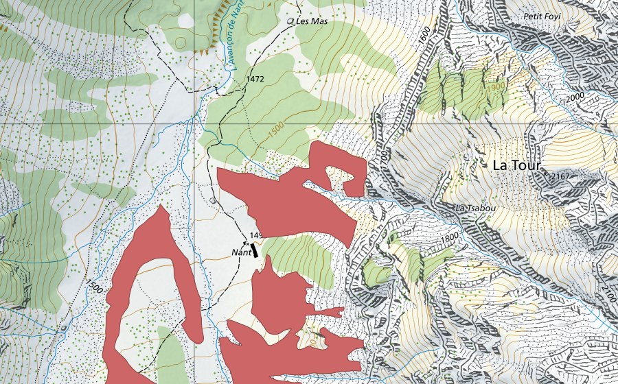 Carte nationale swisstopo avec le périmètre protégé de Les Larzettes (Prairie sèche)