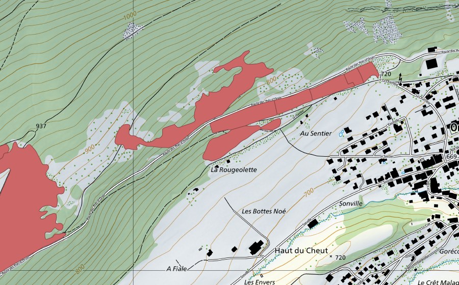 Landeskarte swisstopo mit dem Schutzperimeter von Les Lavettes (Trockenwiese)