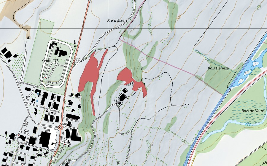 swisstopo national map showing the protected perimeter of Les Linardes (Dry meadow)