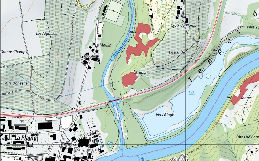 Landeskarte swisstopo mit dem Schutzperimeter von Les Melottes (Trockenwiese)