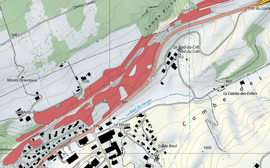 Landeskarte swisstopo mit dem Schutzperimeter von Les Monts Orientaux (Trockenwiese)