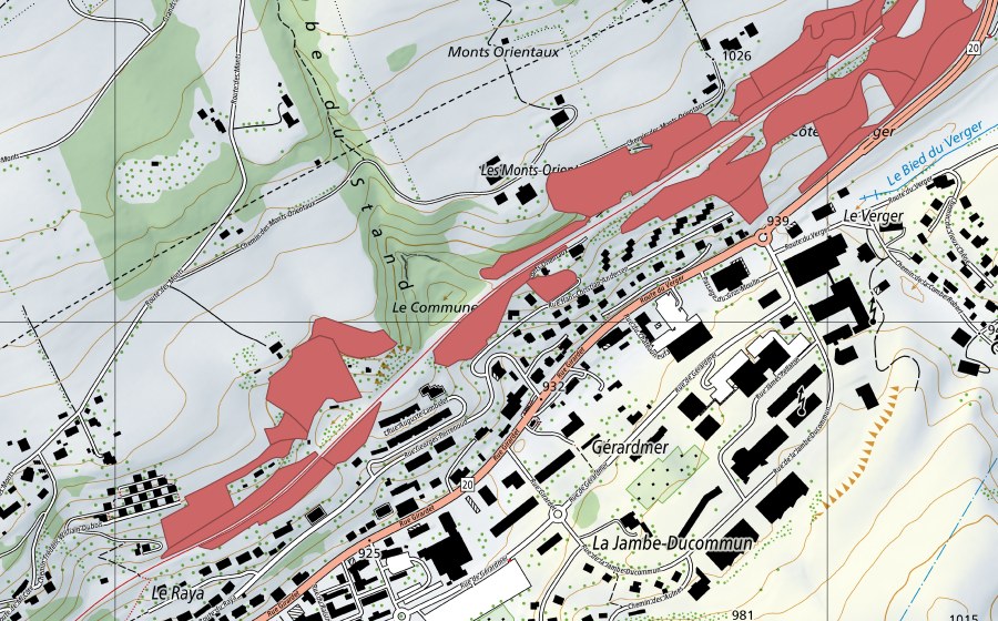 swisstopo national map showing the protected perimeter of Les Monts Orientaux (Dry meadow)