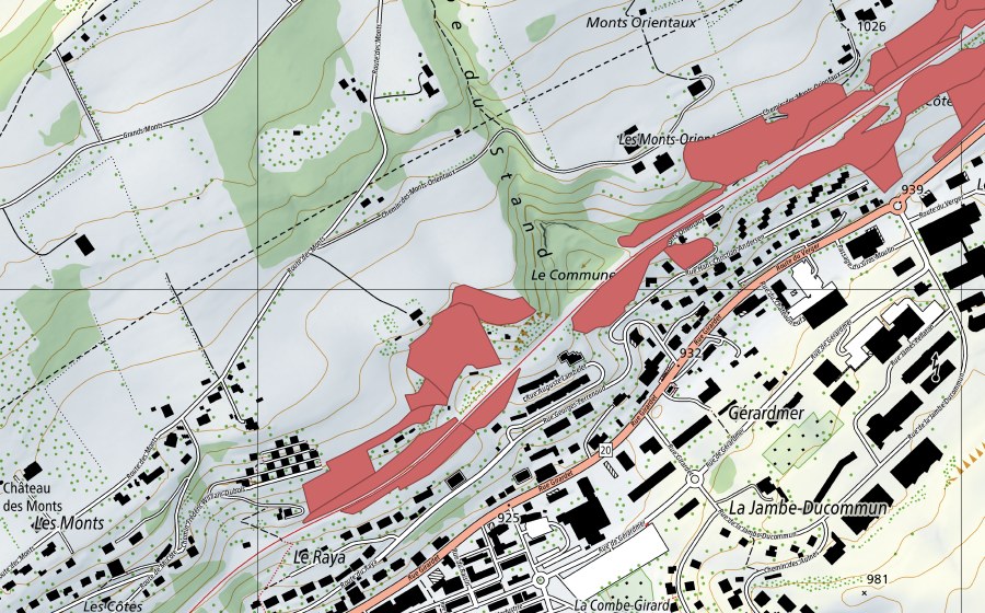 swisstopo national map showing the protected perimeter of Les Monts Orientaux (Dry meadow)