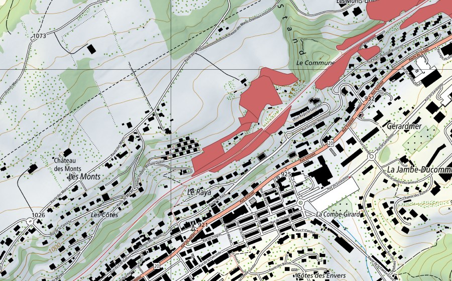 swisstopo national map showing the protected perimeter of Les Monts Orientaux (Dry meadow)