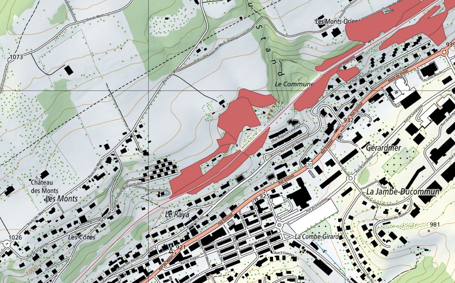 swisstopo national map showing the protected perimeter of Les Monts Orientaux (Dry meadow)