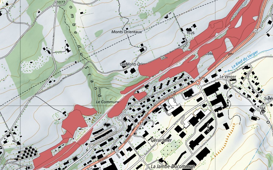 Landeskarte swisstopo mit dem Schutzperimeter von Les Monts Orientaux (Trockenwiese)