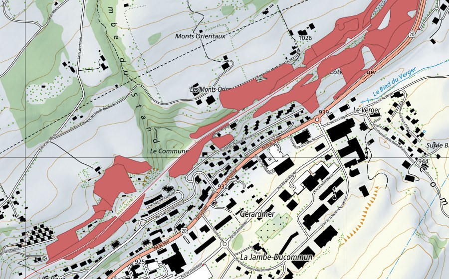 Carta nazionale swisstopo con il perimetro protetto di Les Monts Orientaux (Prato secco)
