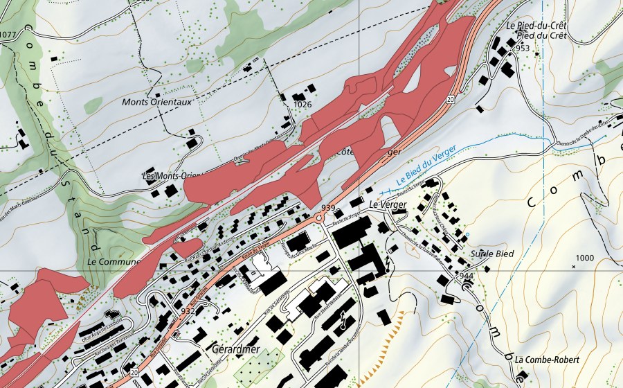 Carte nationale swisstopo avec le périmètre protégé de Les Monts Orientaux (Prairie sèche)