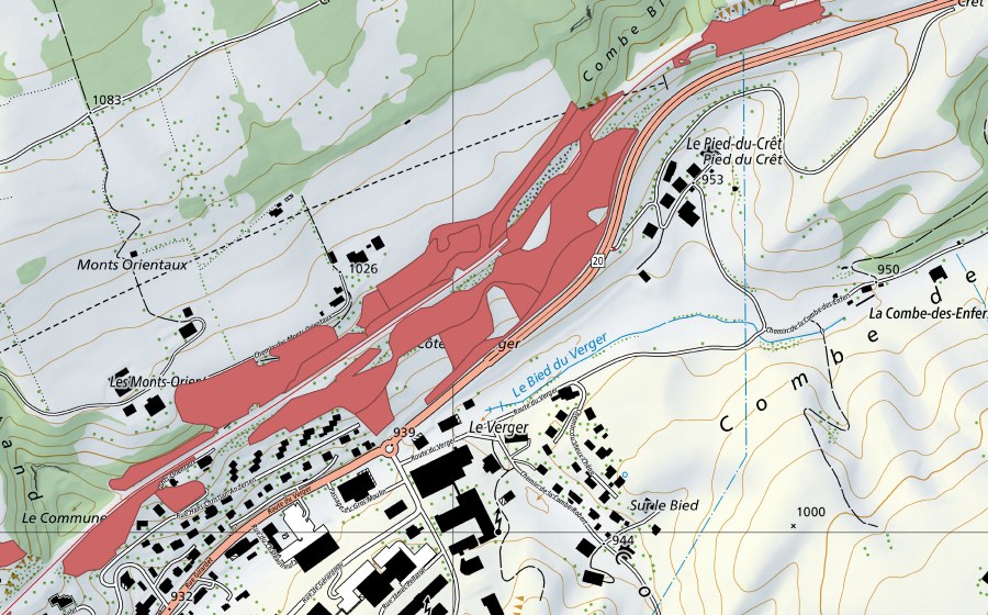 Landeskarte swisstopo mit dem Schutzperimeter von Les Monts Orientaux (Trockenwiese)