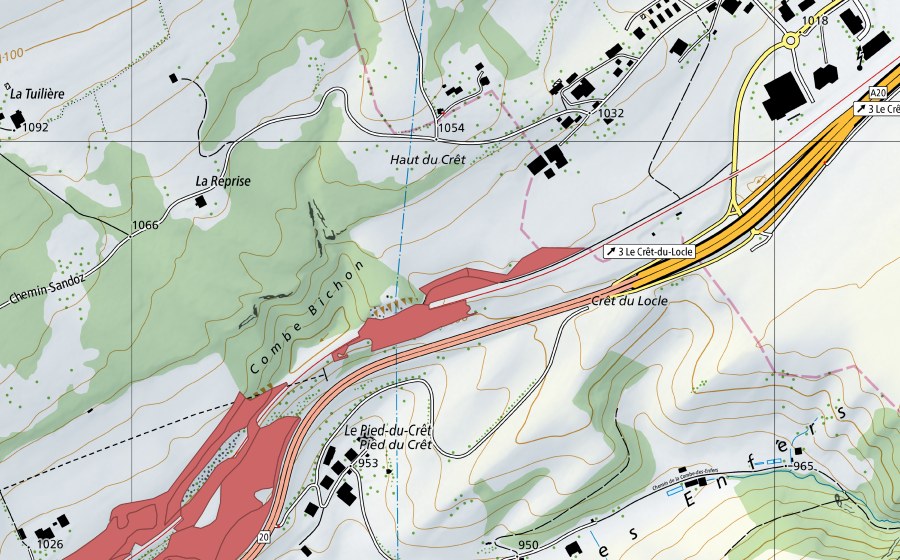 Carta nazionale swisstopo con il perimetro protetto di Les Monts Orientaux (Prato secco)