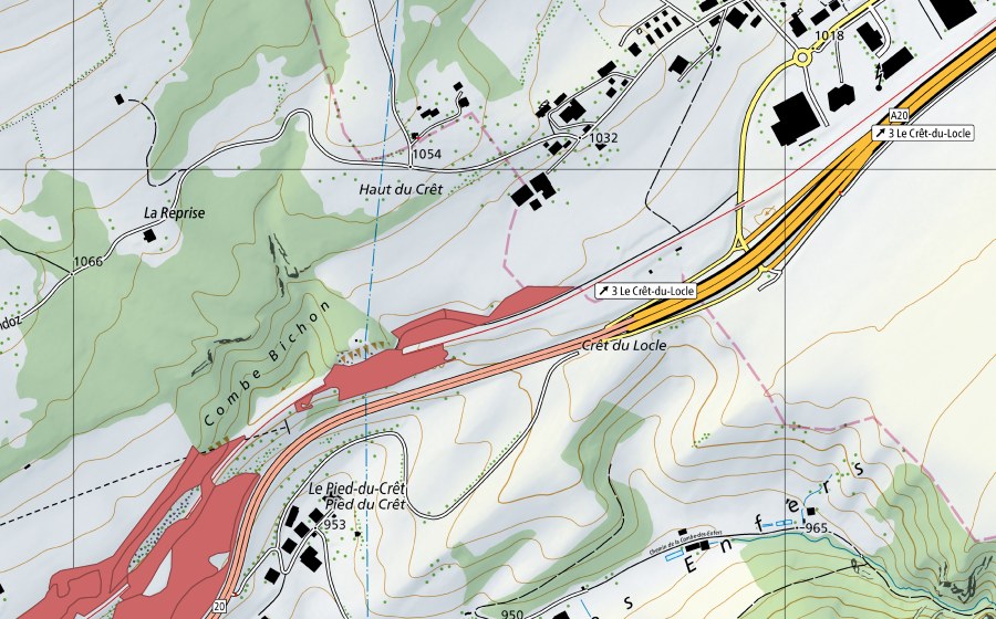 swisstopo national map showing the protected perimeter of Les Monts Orientaux (Dry meadow)