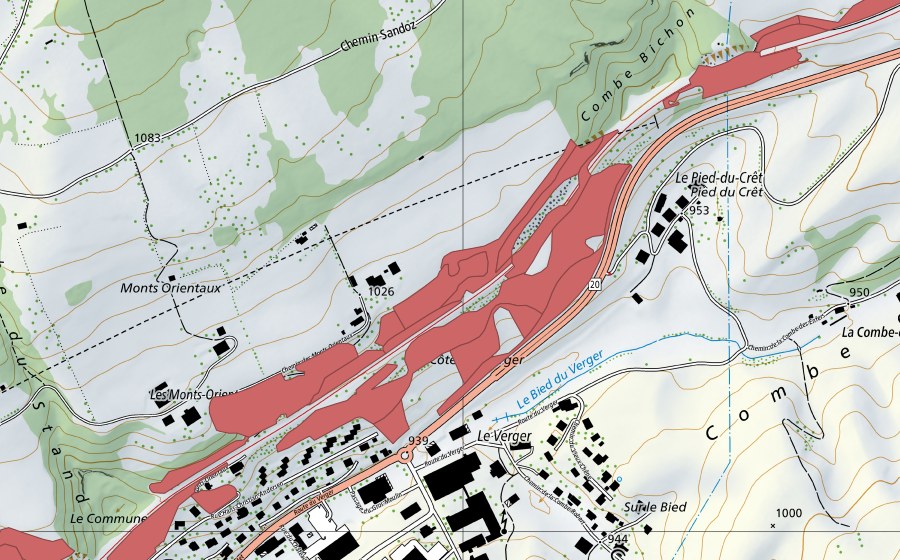 Landeskarte swisstopo mit dem Schutzperimeter von Les Monts Orientaux (Trockenwiese)