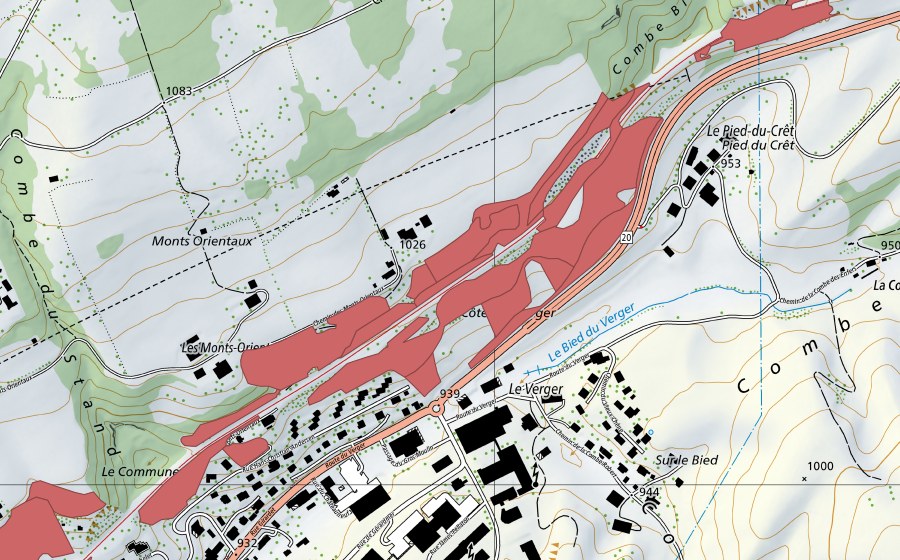 swisstopo national map showing the protected perimeter of Les Monts Orientaux (Dry meadow)