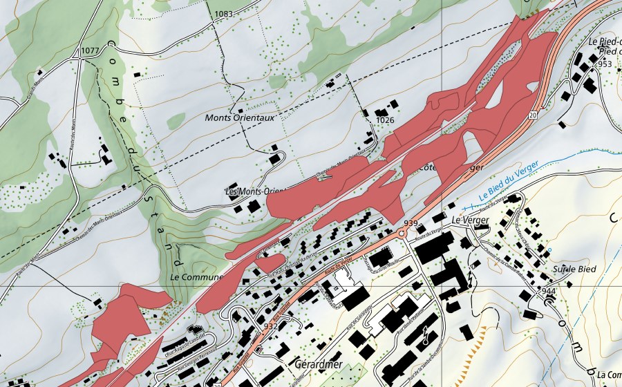 Landeskarte swisstopo mit dem Schutzperimeter von Les Monts Orientaux (Trockenwiese)