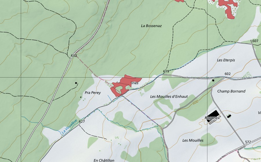 Carte nationale swisstopo avec le périmètre protégé de Les Piauliauses (Prairie sèche)
