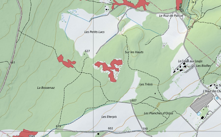 Carte nationale swisstopo avec le périmètre protégé de Les Piauliauses (Prairie sèche)