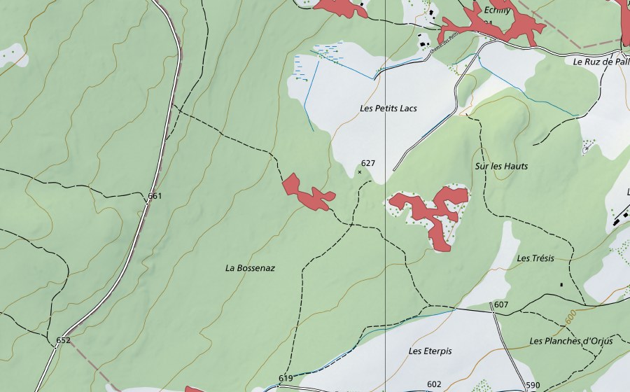 Carte nationale swisstopo avec le périmètre protégé de Les Piauliauses (Prairie sèche)