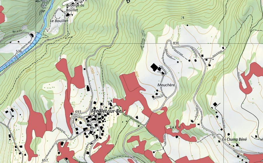 swisstopo national map showing the protected perimeter of Les Posses (Dry meadow)